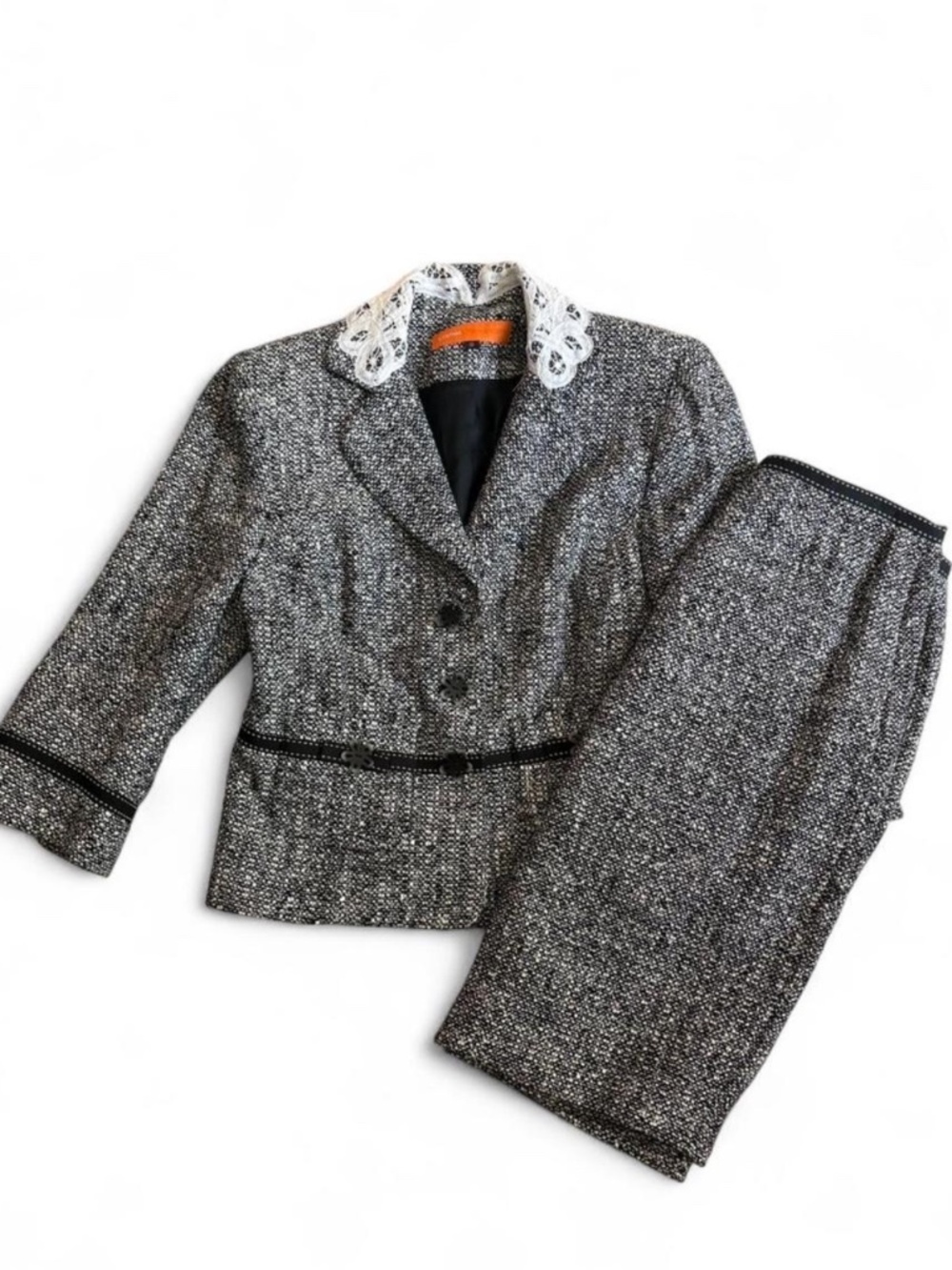 Vintage Cynthia Steffe Butterfly Lace Tweed Skirt Suit